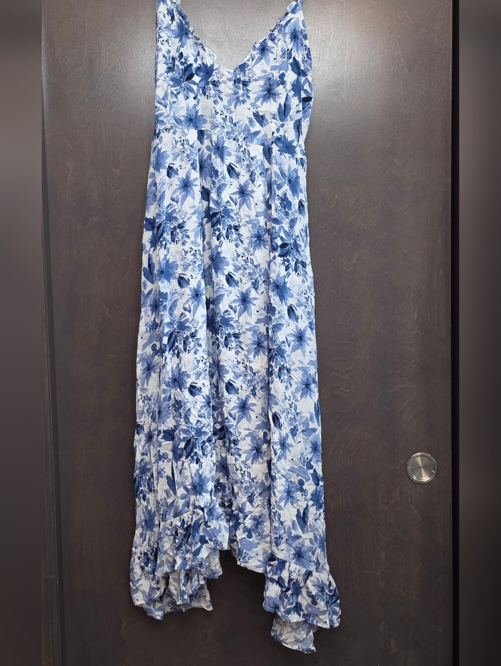 Floral Spaghetti Strap High Low Dress With Smocked Back & Strap